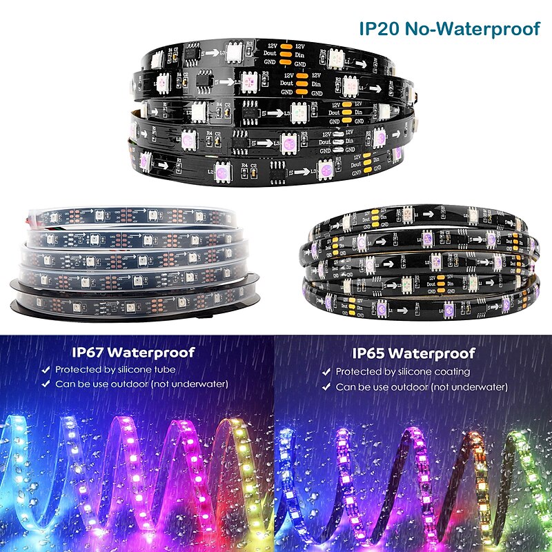 Addressable Dream color RGBIC WiFi Bluetooth LED Light Strip 5~10m 16.4~32.8ft Waterproof 5050SMD Work with Alexa Google Assistant3