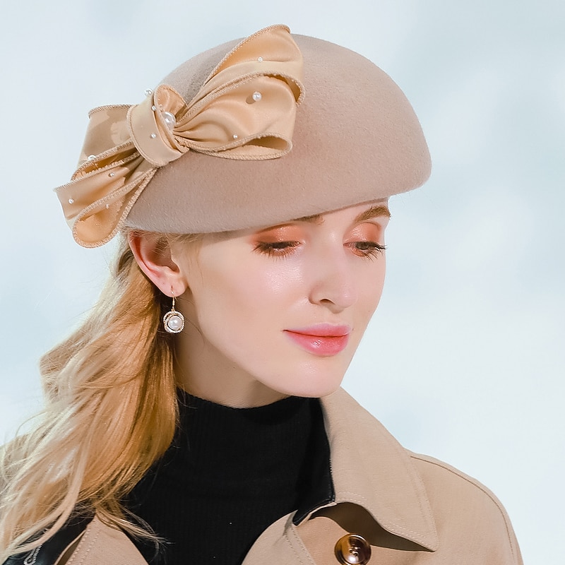 Sweet Style Elegant Wool Hats with Bowknot / Imitation Pearl / Satin Bowknot 1pc Wedding / Party / Evening Headpiece2