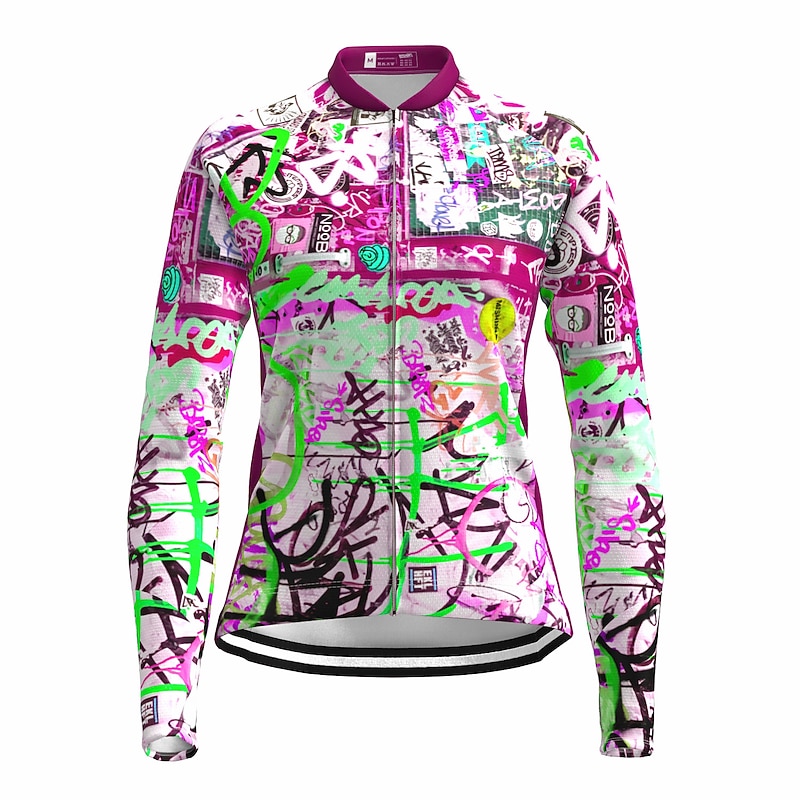 Women's Cycling Jersey Graffiti Funny Long Sleeve Bike Jersey Top with 3 Rear Pockets Mountain Bike MTB Road Bike Cycling Quick Dry Reflective Strips Back Pocket Moisture Wicking Sports Red Royal 9