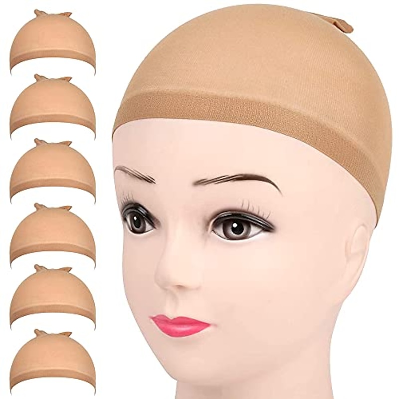 6 pieces light brown stocking wig caps stretchy nylon wig caps for women