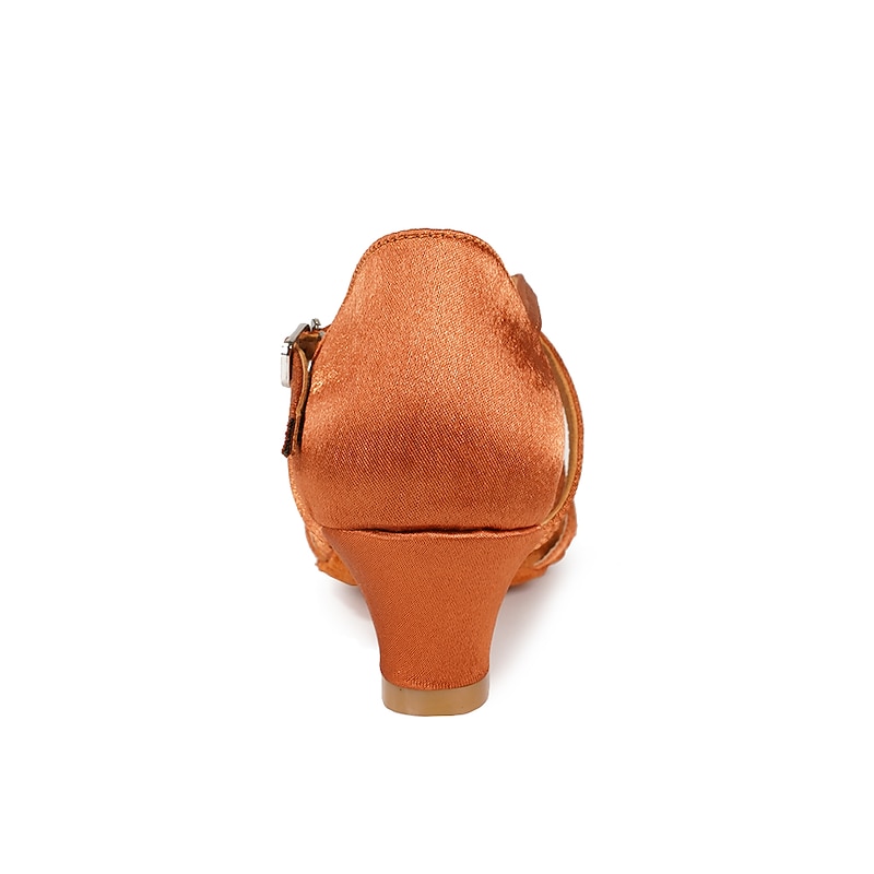 Girls' Satin Latin Dance Shoes with Low Heel and Cross-Strap Design - Perfect for Ballroom and Salsa Dancing4