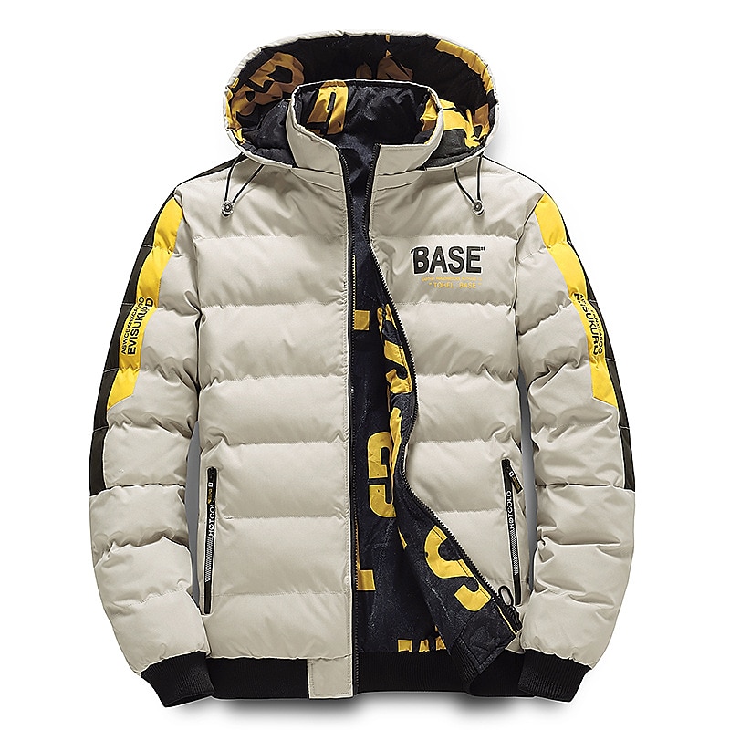Men's Winter Coat Winter Jacket Puffer Jacket Quilted Jacket Pocket Full Zip Print Outdoor Street Daily Regular Sporty Casual Warm Breathable Fall Winter Letter Black Yellow Red Khaki Puffer Jacket4