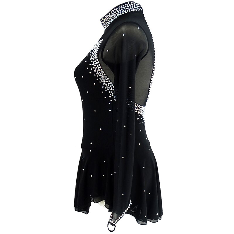 Figure Skating Dress Women's Girls' Ice Skating Dress Outfits Black Open Back Mesh Spandex Stretchy Practice Professional Competition Skating Wear Handmade Classic Crystal / Rhinestone Ice Skating2