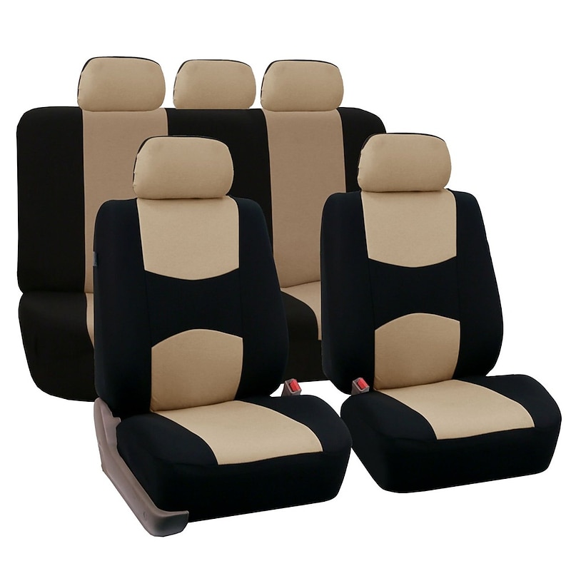 Car Seat Covers Full Set, Front and Rear Split Bench Seat Protectors, Two-Tone Accent, Universal Fit, 5 Passenger3