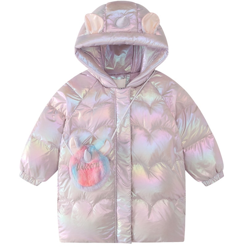 Kids Girls' Coat Outerwear Unicorn Plain Long Sleeve Pocket Coat Daily Active Adorable Purple White Winter 3-12 Years3