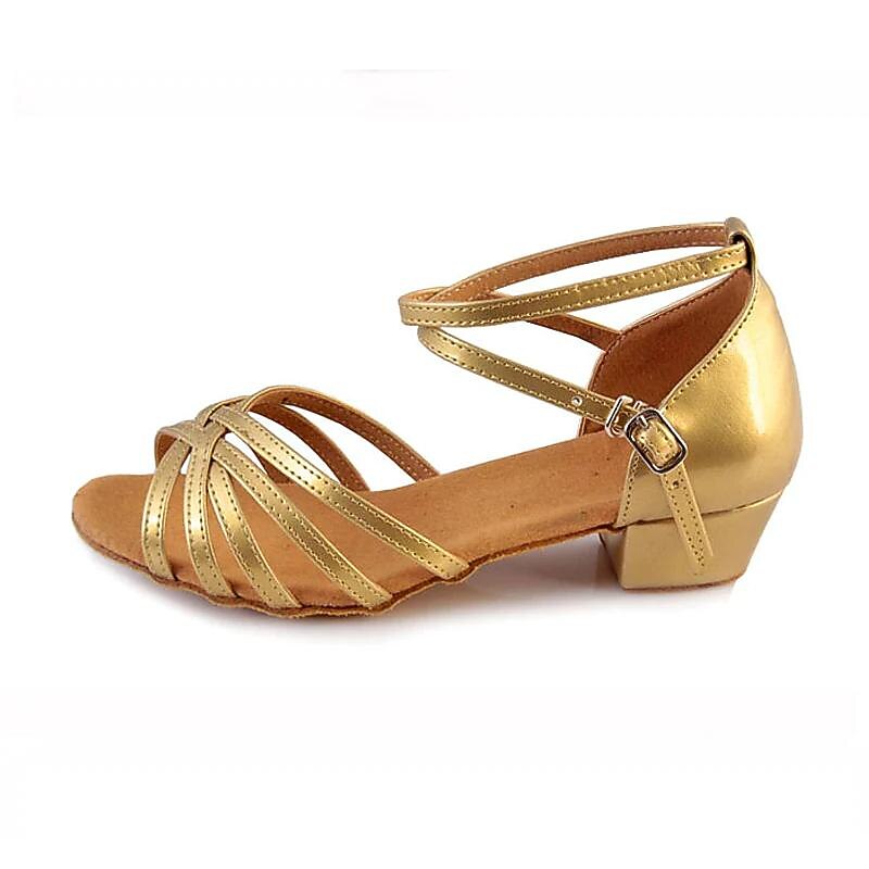 Girls' Ballroom Dance Shoes - Tan Satin Strappy Latin Dance Sandals with Low Heel and Ankle Strap4
