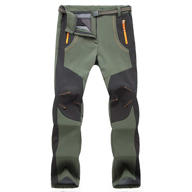Women's Fleece Lined Pants Waterproof Hiking Pants Trousers Softshell Pants Patchwork Winter Outdoor Windproof Warm Breathable Lightweight Bottoms Army Green Orange Hunting Fishing Camping Skiing 20
