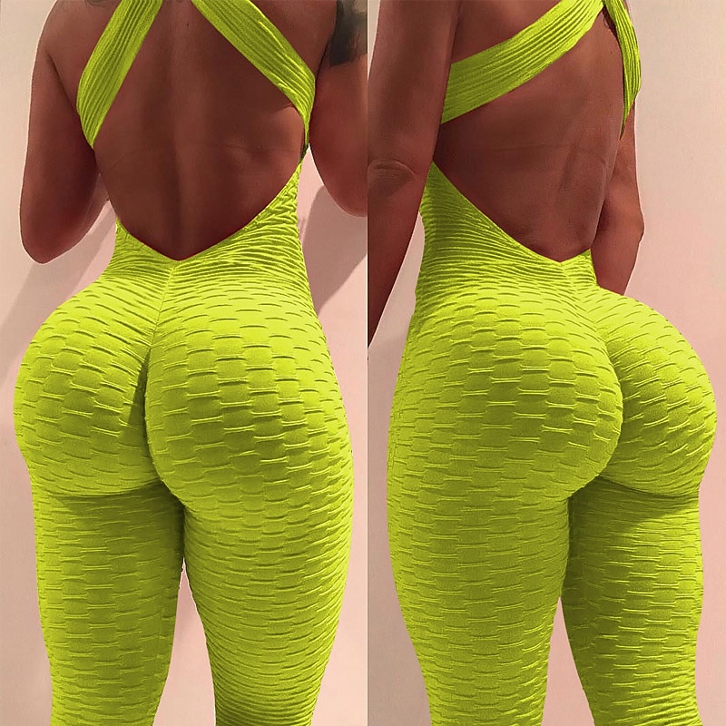 Women's Yoga Suit Tracksuit Tiktok Scrunch Butt Criss Cross Yoga Fitness Gym Workout High Waist Bodysuit Romper Sports Butt Lift Tummy Control 4 Way Stretch Quick Dry High Elasticity Sports4