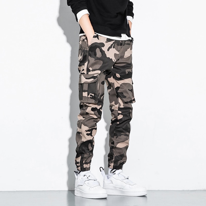 Men's Cargo Pants Cargo Trousers Trousers Camo Pants Elastic Waist Multi Pocket Print Camouflage Full Length Casual Daily Streetwear ArmyGreen White Inelastic2