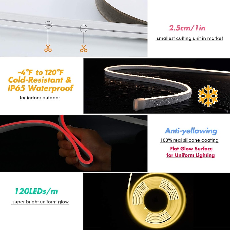 RGB Waterproof LED Flexible Neon Rope Strip Light app Music Sync Work with Alexa Google Assistant for party Décor 3~10m 9.8~32.8ft DC12V3