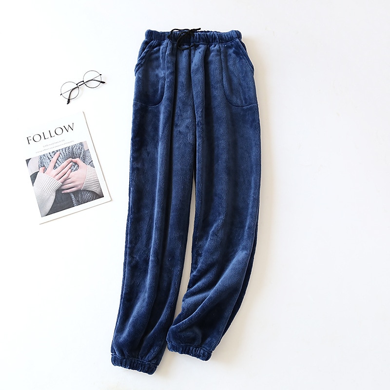 Women's Pajamas Pants Pjs Pure Color Simple Plush Comfort Home Daily Bed Fleece Gift Long Pant Elastic Waist Fall Winter Home Outfits4