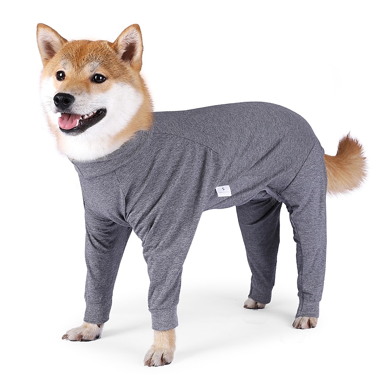 Pet Clothes, Striped Dog Pajamas Elastic Dog Onesies Lightweight 4 Legs Jumpsuit Dog Physiological Clothes for Medium Large Dogs (3XL-Grey)