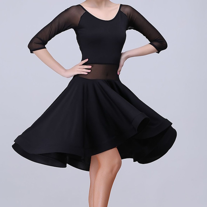 Latin Dance Dress Leopard Print Solid Splicing Women's Training Performance Half Sleeve High Spandex4