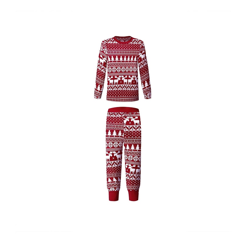Family Christmas Family Pajamas Pajamas Christmas Pattern Deer Indoor Print Red Long Sleeve Active Matching Outfits3