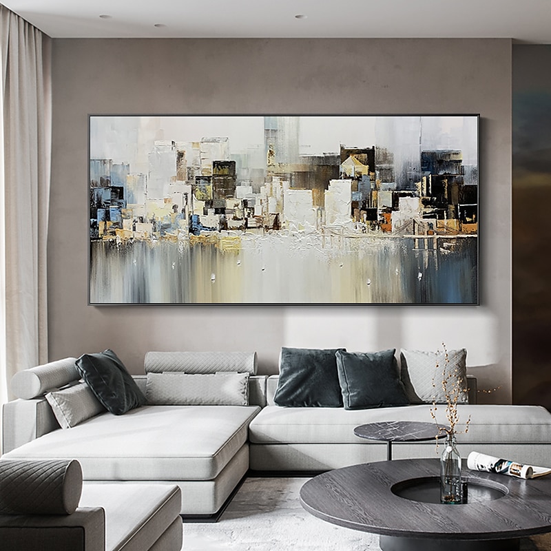 Oil Painting Handmade Hand Painted Wall Art Art Abstract Architecture City View Home Decoration Decor Rolled Canvas No Frame Unstretched