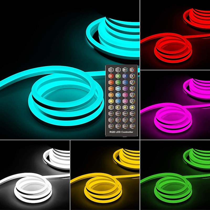RGB Waterproof LED Flexible Neon Rope Strip Light app Music Sync Work with Alexa Google Assistant for party Décor 3~10m 9.8~32.8ft DC12V2