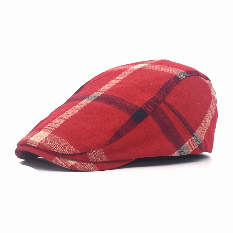 Men's Flat Cap Black Red Cotton Two tone 1920s Fashion Casual Outdoor Outdoor Daily Plaid Sun Protection Comfort Warm Breathable2