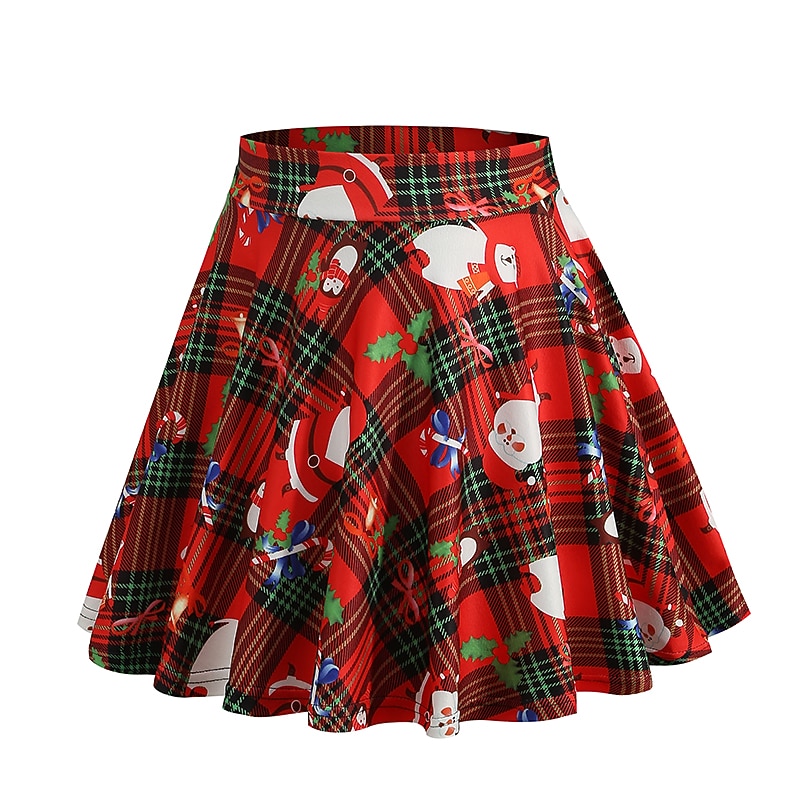 1950s Christmas flare Dailywear Short Length Skirt Party Costume Masquerade Santa Suit Plaid / Check Christmas Printing Ball Gown Fancy Dress Women's Christmas New Year Christmas Christmas Gifts2