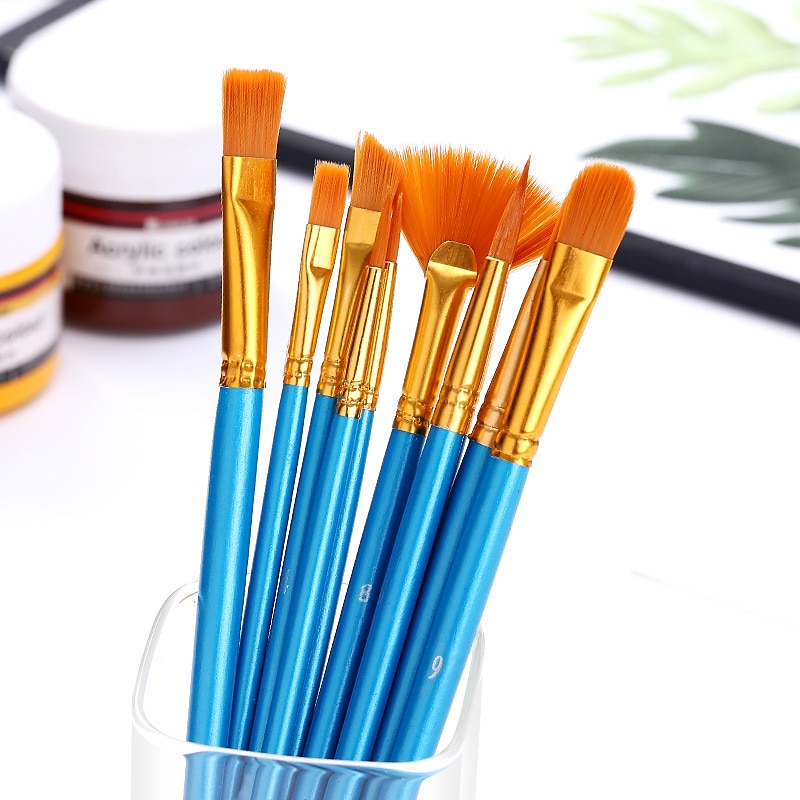 Wood Blue Painting Brushes Nylon Hair Material Oil Brushes Gouache Watercolor Paint Brushes 10 pcs3