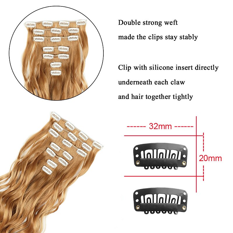 7Pcs/Set 22 Hairpiece Wavy Curly 16 Clips In False Styling Hair Synthetic Clip In Hair Extensions Heat Resistant For Women Girls2
