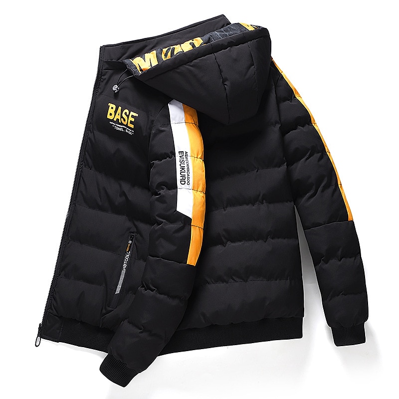 Men's Winter Coat Winter Jacket Puffer Jacket Quilted Jacket Pocket Full Zip Print Outdoor Street Daily Regular Sporty Casual Warm Breathable Fall Winter Letter Black Yellow Red Khaki Puffer Jacket2