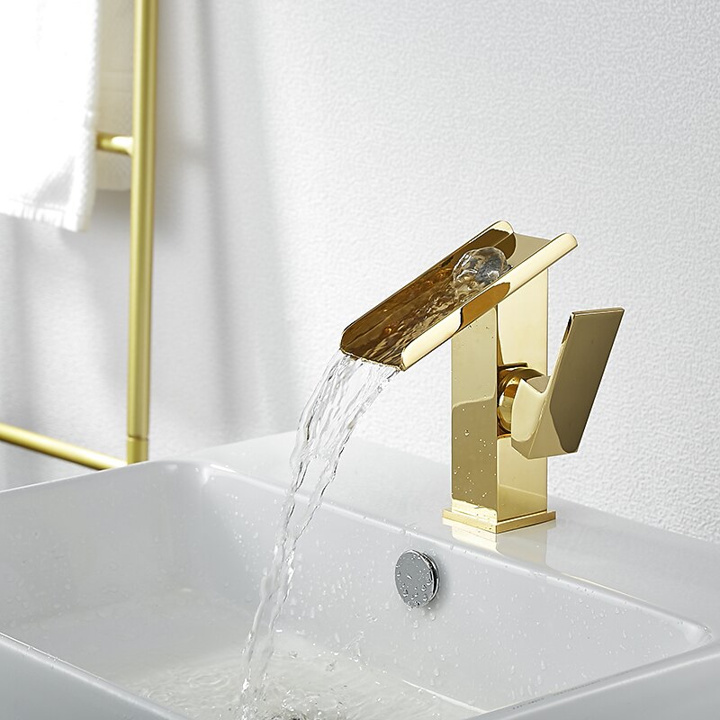 Waterfall Bathroom Sink Mixer Faucet Tall, Basin Taps Single Handle Deck Mounted with Cold and Hot Hose4