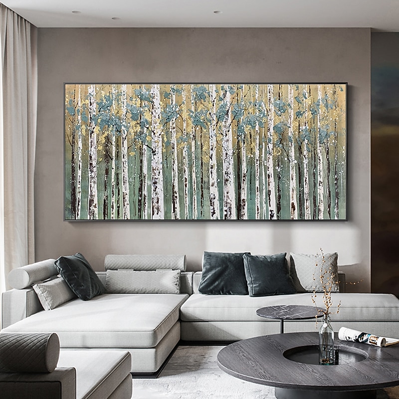 Oil Painting Handmade Hand Painted Wall Art Abstract Plant Floral Birch Forest Home Decoration Decor Stretched Frame Ready to Hang
