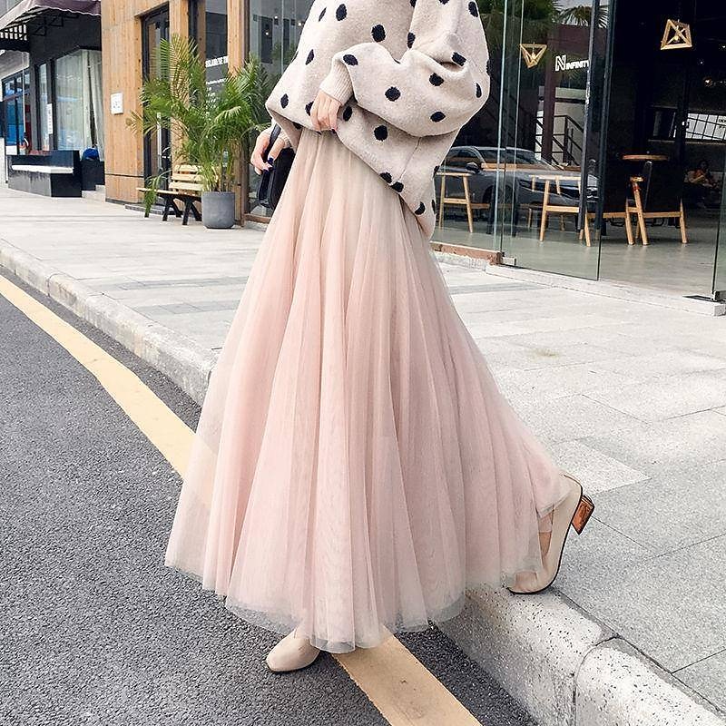 Women's Skirt Tutu Midi Skirts Tulle Chiffon Print Solid Colored Birthday Party Casual Daily Spring & Summer Preppy Black White Pink Camel2