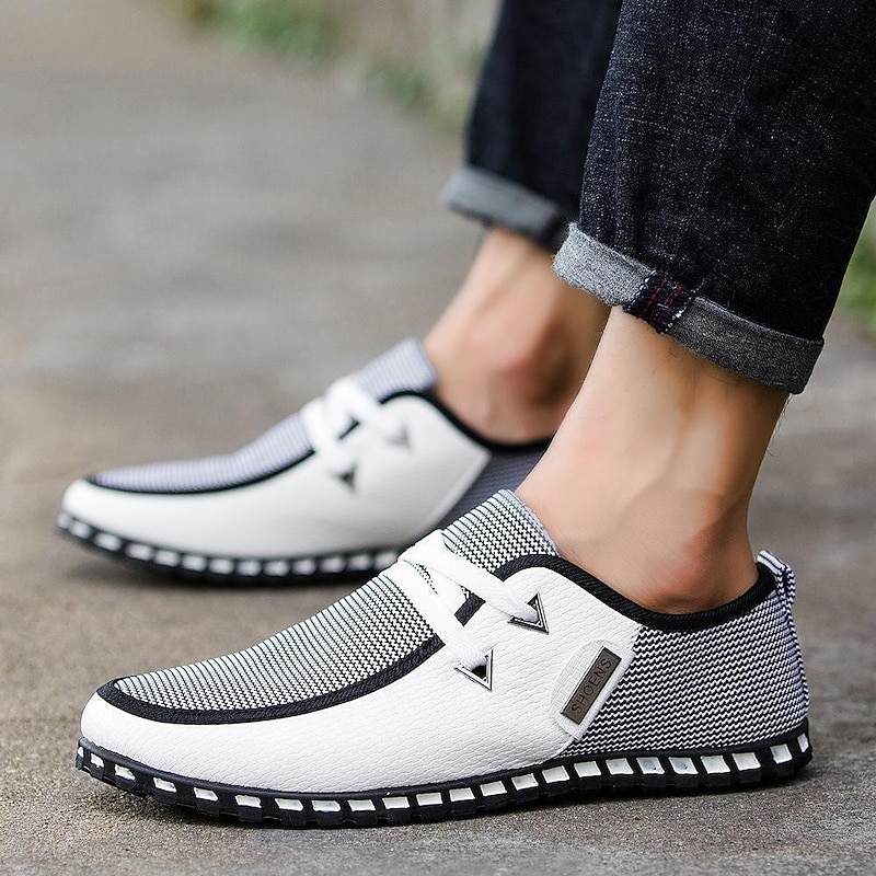 Men's Black and White Woven Slip-On Casual Shoes for Comfort and Style