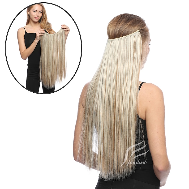 24inch 50grams 100grams Synthetic Hair Extension Gradual Color Brown Gray Blonde String Halo Hairpieces Extensions