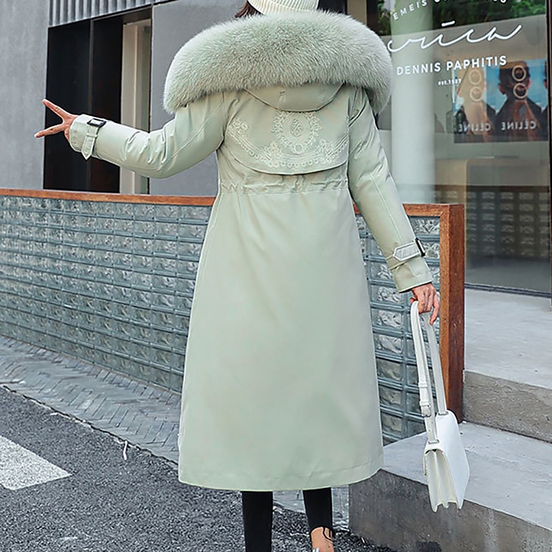 Women's Winter Jacket Winter Coat Coat Parka Outdoor Street Daily Winter Fall Long Coat Regular Fit Adjustable Windproof Warm Breathable Streetwear Embroidery Casual Jacket Long Sleeve Solid Color3