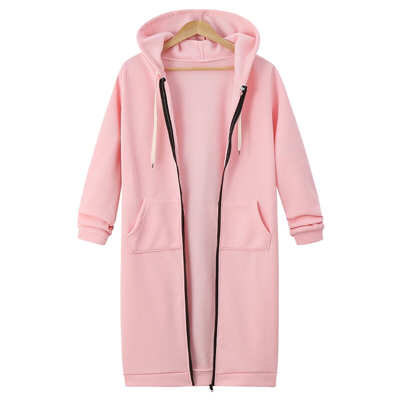 Women's Casual Jacket Hoodie Jacket Plus Size Warm Pocket Full Zip Streetwear Casual Solid Color Street Sport Daily Going out Zipper Long Hoodie Regular Fit Long Sleeve Outerwear Black Pink Wine Fall4