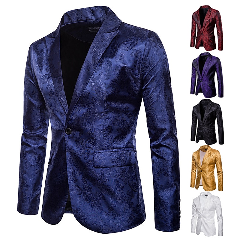 Men's Jacket Blazer Wedding Party Thermal Warm Pocket Jacquard Winter Floral Streetwear Elegant Peaked Lapel Regular Cotton Black Yellow Red Navy Blue Purple Jacket3