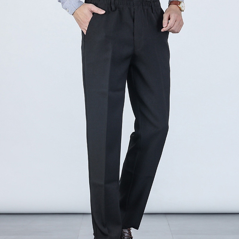 Men's Graduation Dress Pants Trousers Pocket Elastic Waist Plain Breathable Outdoor Full Length Wedding Business Casual Classic Casual Black Dark Gray High Waist Micro-elastic4