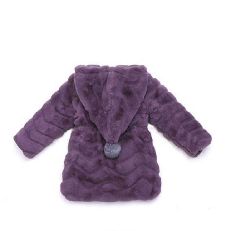 Kids Girls' Faux fur Coat & Jacket Thick Purple Blushing Pink Solid Colored Hooded Fluff Warm Coat3