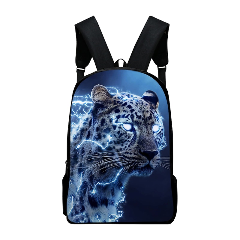 Electric Blue Leopard Backpack for Boys and Teens – Fierce Animal Print School Bag with Lightning Jungle Design2