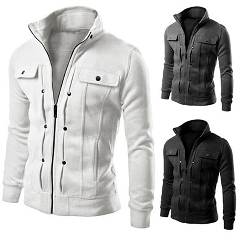 Men's Winter Jacket Winter Coat Causal Daily Windproof Lightweight Pocket Modern Style Fall Winter Solid Color Sports Casual Turndown Regular Regular Fit Black White Light Grey Dark Gray Coffee Jacket