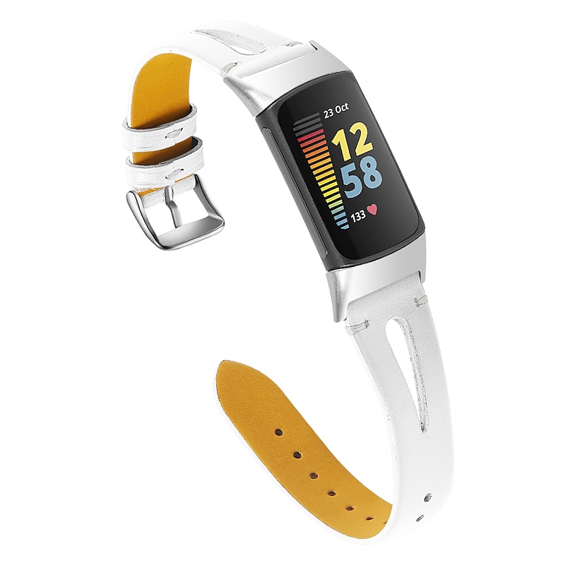 Watch Band for Fitbit Charge 5 Genuine Leather Replacement  Strap Metal Clasp Adjustable Women Men Floral Printed Wristband