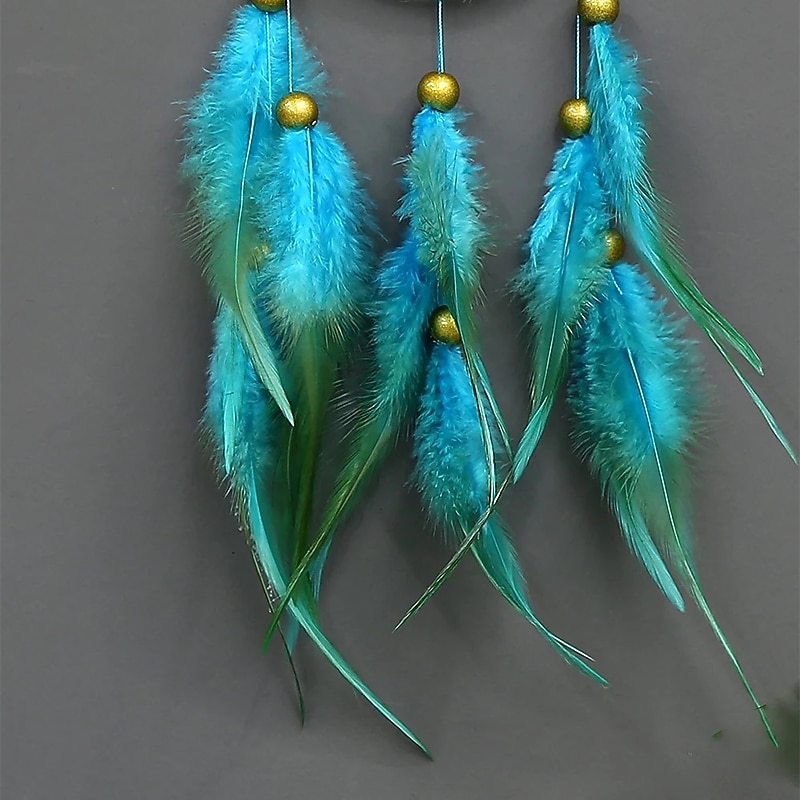 Dream Catcher Handmade Gift Blue Feather Hanging Beads Wall Hanging Decorative Art Boho Style 11*40cm 6