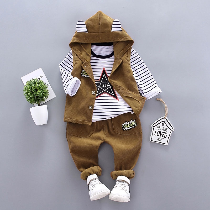 Boys 3D Stripe Hoodie Set Clothing Set Long Sleeve Fall Winter Cool Daily Casual Polyester Kids 1-5 Years School Outdoor Vacation Regular Fit