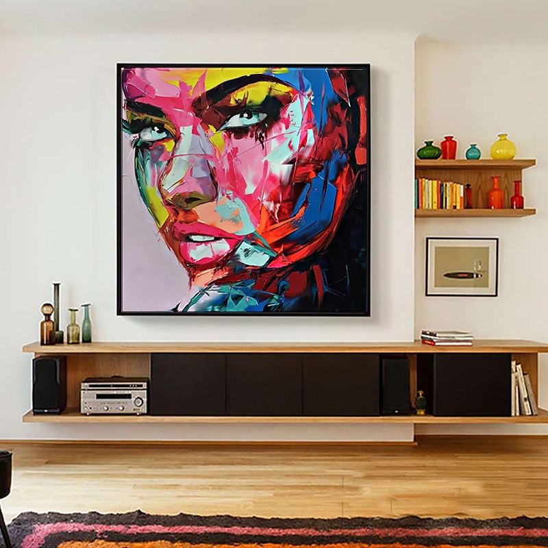 Oil Painting 100% Handmade Hand Painted Wall Art On Canvas Beauty Women Face Colorful Portrait Abstract Modern Home Decoration Decor Rolled Canvas No Frame Unstretched