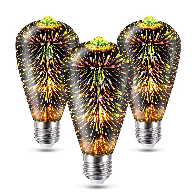 6pcs 3pcs 1pc 3D Firework Light Bulb ST64 LED Bulb 5W E27 E26 RGB Fairy Star Shine Decor Bulb Party Bulb Stained Glass Bulb AC220V AC120V