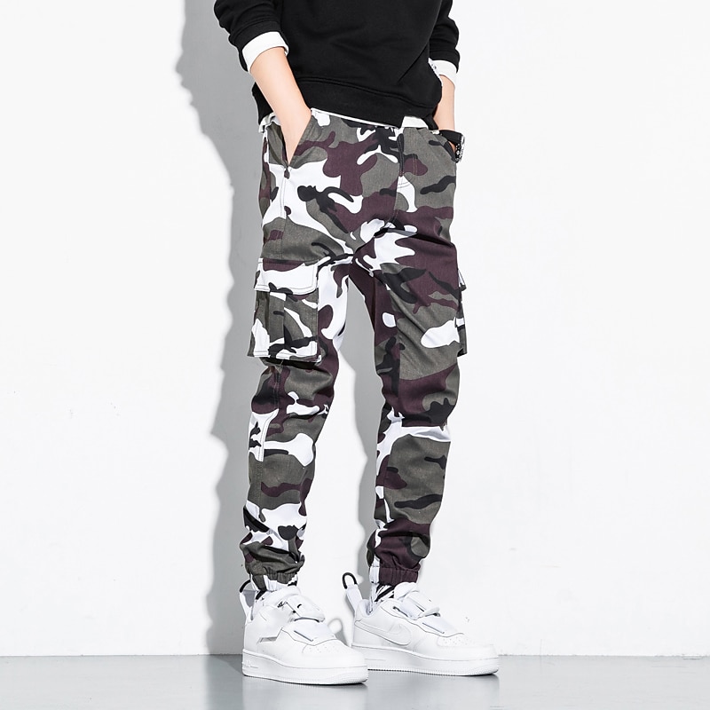 Men's Cargo Pants Cargo Trousers Trousers Camo Pants Elastic Waist Multi Pocket Print Camouflage Full Length Casual Daily Streetwear ArmyGreen White Inelastic