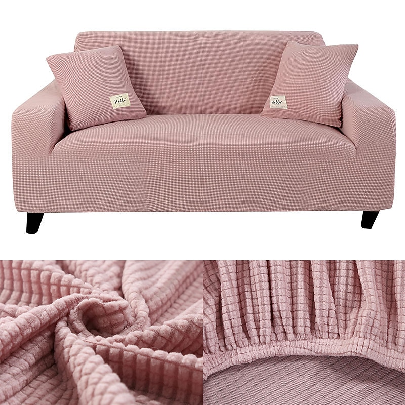 Stretch Sofa Cover Slipcover Burgundy Jacquard Elastic Sectional Couch Armchair Loveseat 4 or 3 Seater L Shape Soft Durable Washable(One Free Boster Case)2