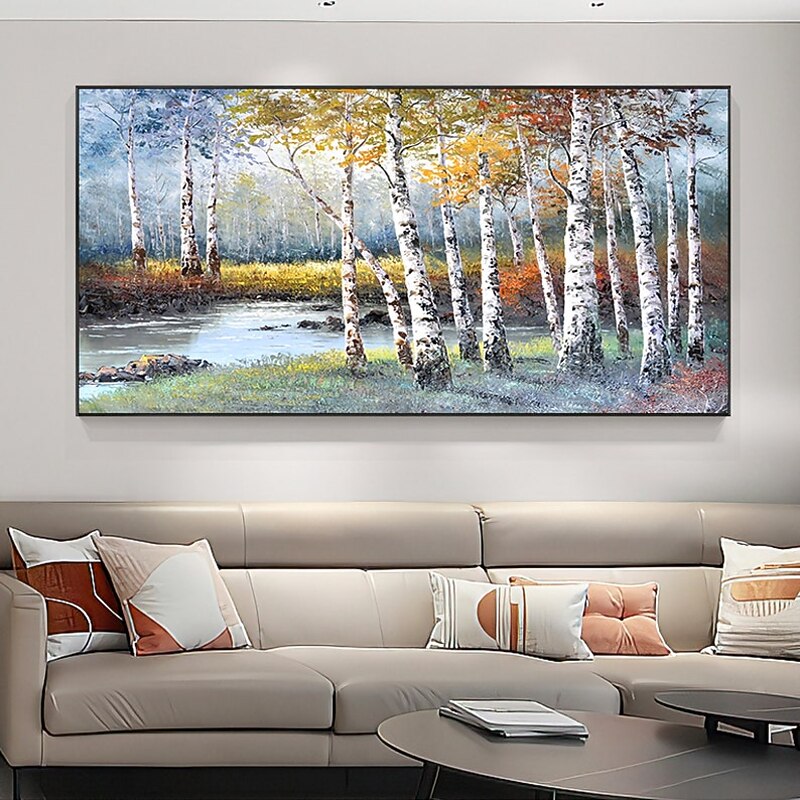 Handmade Oil Painting Canvas Wall Art Decoration Abstract Landscape  Painting Autumn Birch for Home Decor Rolled Frameless Unstretched Painting2