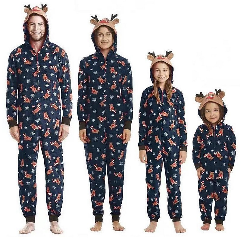 Family Christmas Family Pajamas Pajamas Deer Sports Print Red Royal Blue Green Long Sleeve Mommy And Me Outfits Active Matching Outfits3
