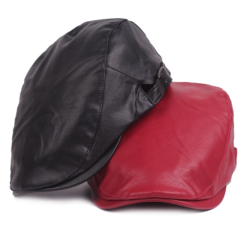 Men's Flat Cap Black Red leatherette Streetwear Stylish 1920s Fashion Outdoor Daily Going out Plain Warm2