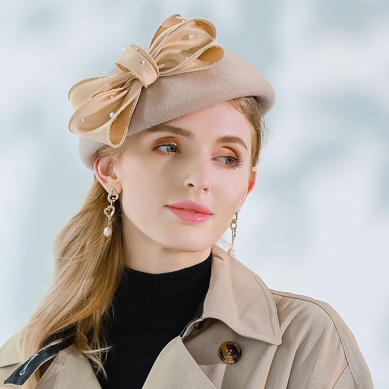 Sweet Style Elegant Wool Hats with Bowknot / Imitation Pearl / Satin Bowknot 1pc Wedding / Party / Evening Headpiece