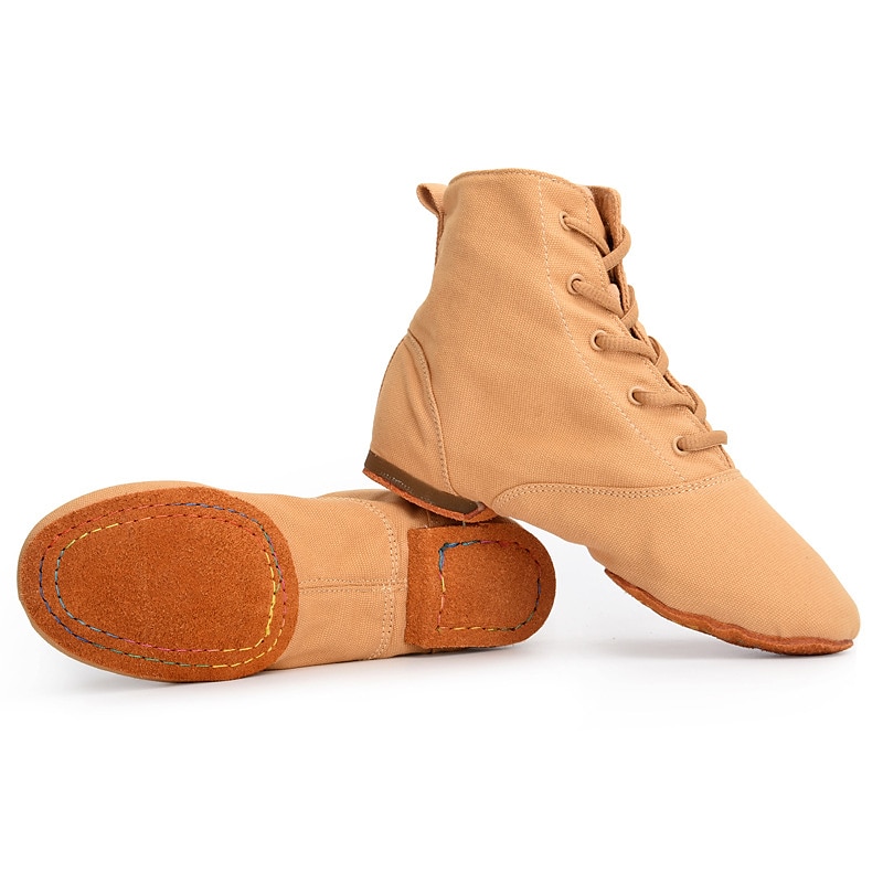 Women's Canvas Lace-Up Jazz Dance Boots – Lightweight Split Sole Ankle Shoes for Practice, Performance & Stage Use