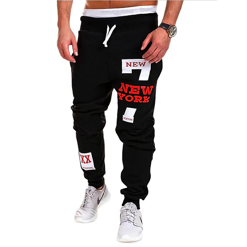 Men's Active Sweatpants Joggers Trousers Drawstring Elastic Waist Letter Full Length Street Sports Daily Wear Active Sporty Loose Fit Black / Red Black Micro-elastic3